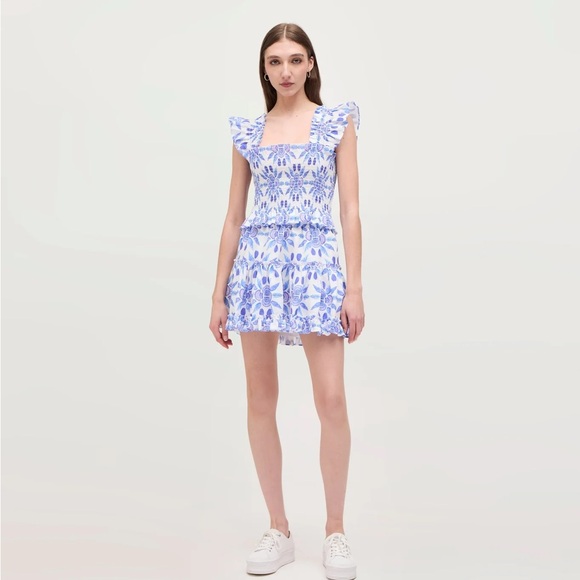 SET NWT HILL HOUSE HOME The Linen Cropped Paz Nap Top & skirt Blue Shell Mosaic - Picture 3 of 12